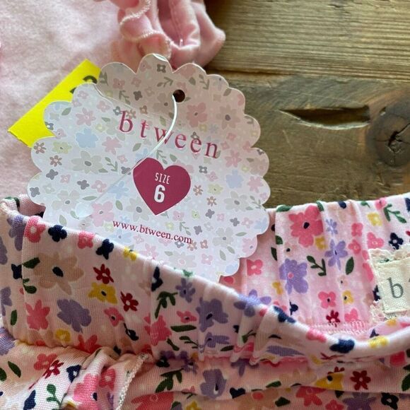 Btween 3 Piece Outfit Pink Floral Shorts Top Hair Tie - Picture 4 of 12